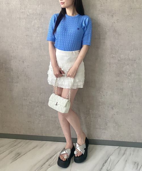 Mejoul（メジュール）の「【26年春夏新作】【BEVERLY HILLS POLO CLUB】ワンポイント刺繍 半袖ケーブル編みサマーニット（ニット/セーター・レディース・イエロー/アイボリー/ブルー・F）」の13枚目の写真