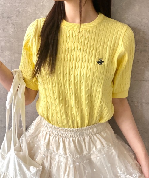 Mejoul（メジュール）の「【26年春夏新作】【BEVERLY HILLS POLO CLUB】ワンポイント刺繍 半袖ケーブル編みサマーニット（ニット/セーター・レディース・イエロー/アイボリー/ブルー・F）」の14枚目の写真