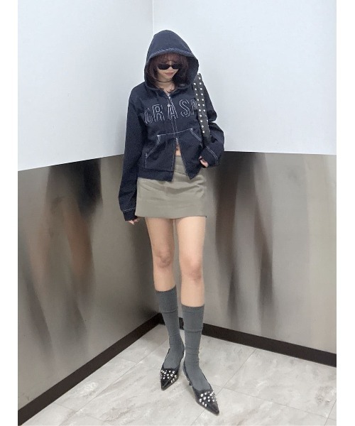 SLY（スライ）の「SUMMER BELTED SKORT サマーベルテッドスコート 春服 夏服（スカート・レディース・カーキ/ネイビー・2/1）」の15枚目の写真