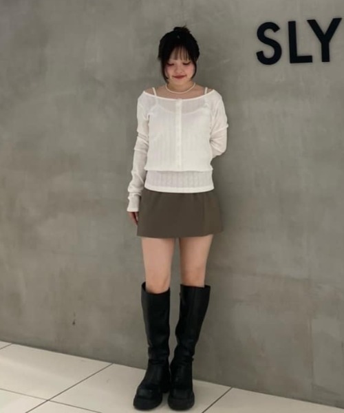 SLY（スライ）の「SUMMER BELTED SKORT サマーベルテッドスコート 春服 夏服（スカート・レディース・カーキ/ネイビー・2/1）」の16枚目の写真