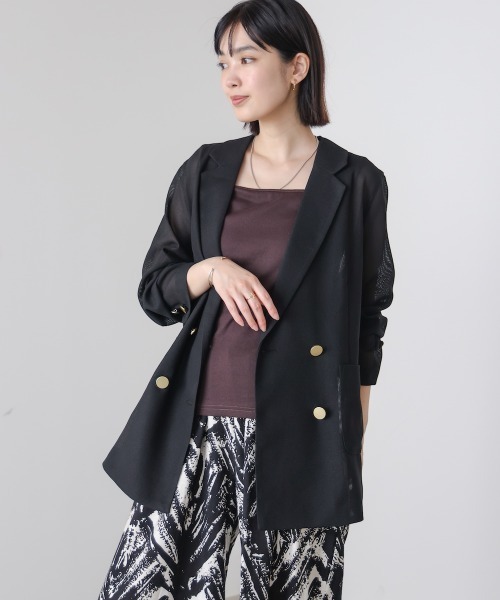 Bou Jeloud（ブージュルード）の「メッシュダブルジャケット（テーラードジャケット・レディース・ブラウン/ブラック・38）」の2枚目の写真