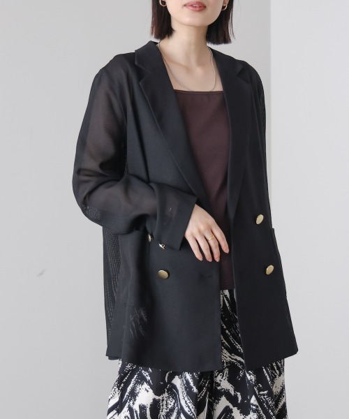 Bou Jeloud（ブージュルード）の「メッシュダブルジャケット（テーラードジャケット・レディース・ブラウン/ブラック・38）」の3枚目の写真