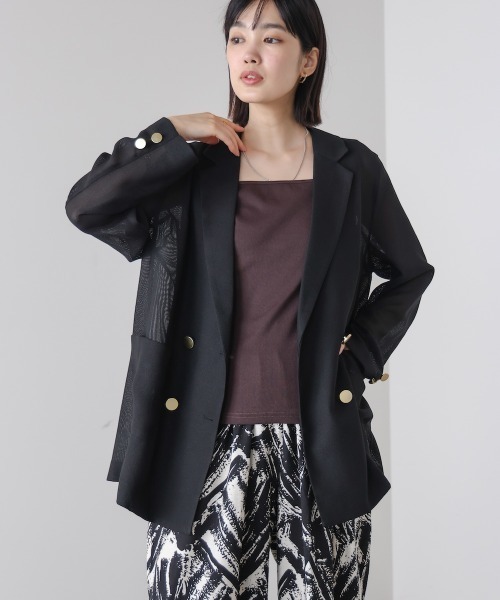Bou Jeloud（ブージュルード）の「メッシュダブルジャケット（テーラードジャケット・レディース・ブラウン/ブラック・38）」の8枚目の写真