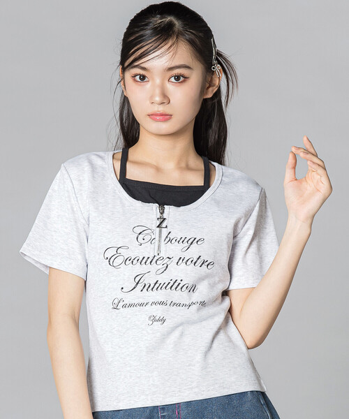 ZIDDY(ジディ)の「【 ニコ☆プチ 】ハーフジップレイヤード風半袖Tシャツ(130~160cm)(Tシャツ/カットソー・キッズ・ブラック/オフホワイト・140cm/FREE/150cm/130cm)」の1枚目の写真