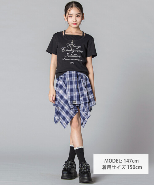 ZIDDY(ジディ)の「【 ニコ☆プチ 】ハーフジップレイヤード風半袖Tシャツ(130~160cm)(Tシャツ/カットソー・キッズ・ブラック/オフホワイト・140cm/FREE/150cm/130cm)」の4枚目の写真