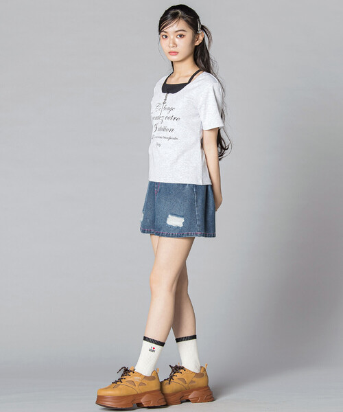 ZIDDY(ジディ)の「【 ニコ☆プチ 】ハーフジップレイヤード風半袖Tシャツ(130~160cm)(Tシャツ/カットソー・キッズ・ブラック/オフホワイト・140cm/FREE/150cm/130cm)」の6枚目の写真