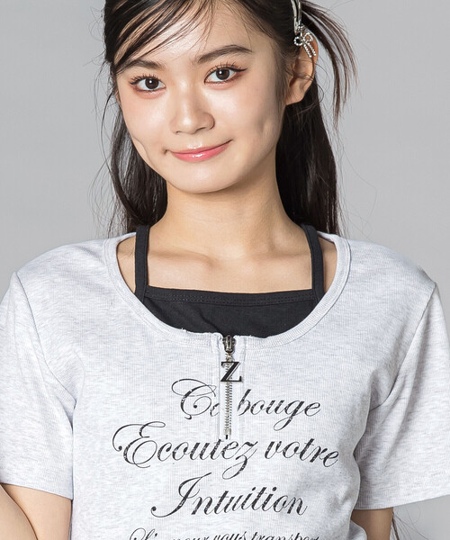 ZIDDY(ジディ)の「【 ニコ☆プチ 】ハーフジップレイヤード風半袖Tシャツ(130~160cm)(Tシャツ/カットソー・キッズ・ブラック/オフホワイト・140cm/FREE/150cm/130cm)」の7枚目の写真
