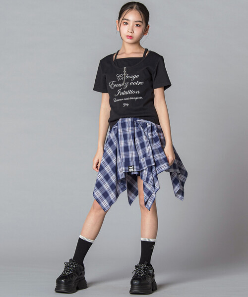 ZIDDY(ジディ)の「【 ニコ☆プチ 】ハーフジップレイヤード風半袖Tシャツ(130~160cm)(Tシャツ/カットソー・キッズ・ブラック/オフホワイト・140cm/FREE/150cm/130cm)」の9枚目の写真