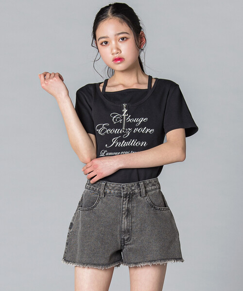 ZIDDY(ジディ)の「【 ニコ☆プチ 】ハーフジップレイヤード風半袖Tシャツ(130~160cm)(Tシャツ/カットソー・キッズ・ブラック/オフホワイト・140cm/FREE/150cm/130cm)」の10枚目の写真