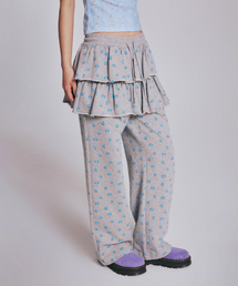 FLOWER PATTERN LAYERD SKIRT PANTS_MELANGE GREY