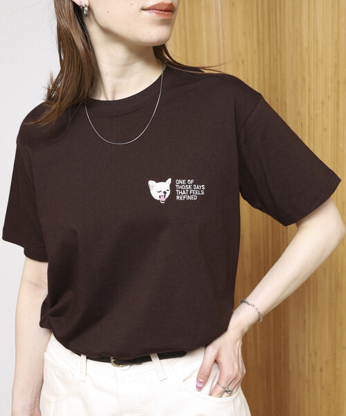 Firsthand(ファーストハンド)の「Firsthand/ファーストハンド オーガニックコットン ワンポイント アニマル 刺繍 Tシャツ(Tシャツ/カットソー・レディース・チャコールグレー/ブラウン/ホワイト・FREE)」の6枚目の写真