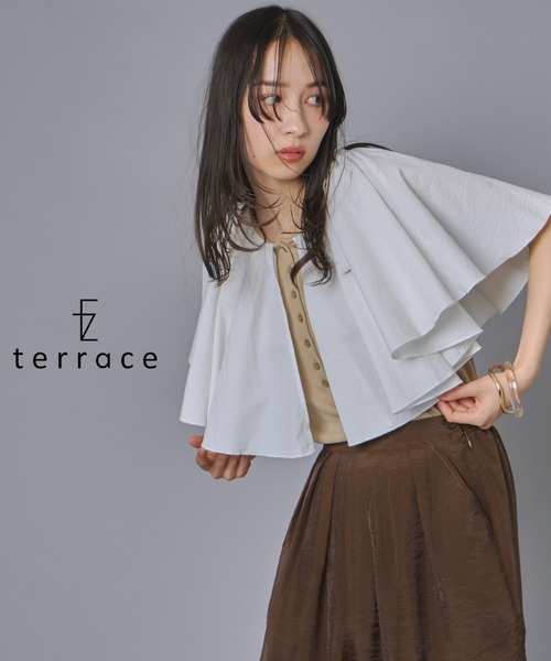 terrace(テラス)の「ケープドッキングリブトップ(Tシャツ/カットソー・レディース・ホワイト/オレンジ/ベージュ/ブラック・FREE)」の1枚目の写真