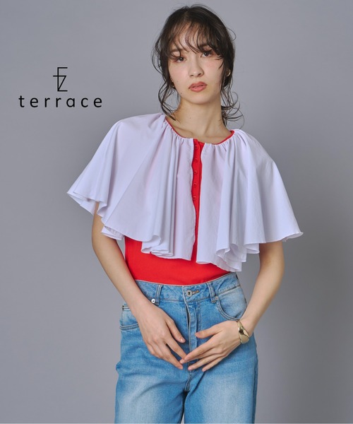terrace(テラス)の「ケープドッキングリブトップ(Tシャツ/カットソー・レディース・ホワイト/オレンジ/ベージュ/ブラック・FREE)」の4枚目の写真
