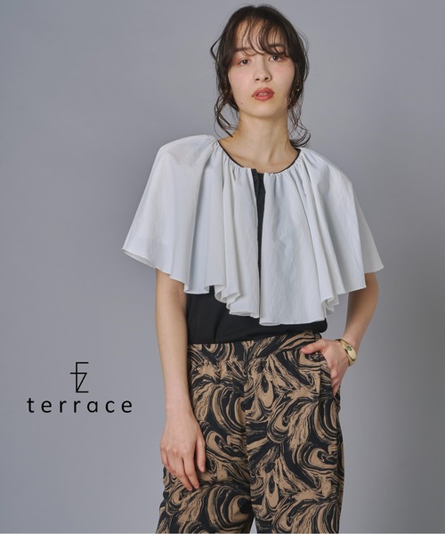 terrace(テラス)の「ケープドッキングリブトップ(Tシャツ/カットソー・レディース・ホワイト/オレンジ/ベージュ/ブラック・FREE)」の3枚目の写真