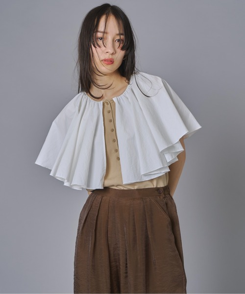 terrace(テラス)の「ケープドッキングリブトップ(Tシャツ/カットソー・レディース・ホワイト/オレンジ/ベージュ/ブラック・FREE)」の5枚目の写真