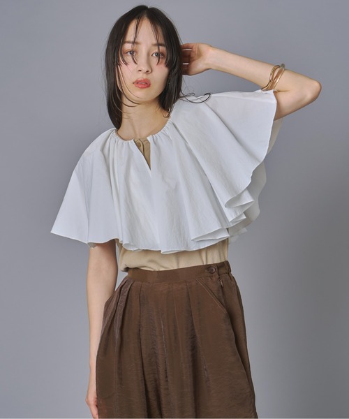 terrace(テラス)の「ケープドッキングリブトップ(Tシャツ/カットソー・レディース・ホワイト/オレンジ/ベージュ/ブラック・FREE)」の6枚目の写真