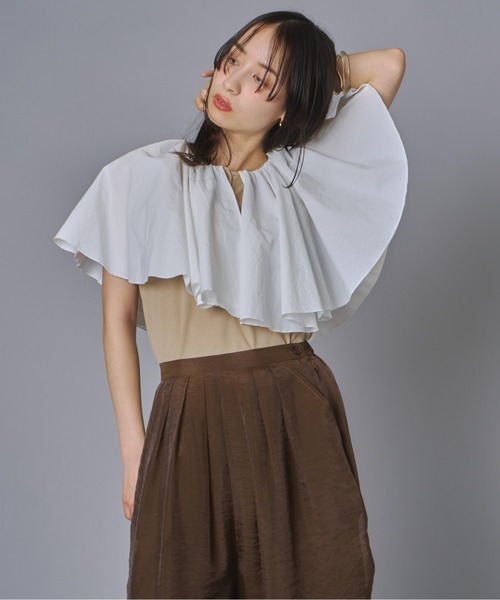 terrace(テラス)の「ケープドッキングリブトップ(Tシャツ/カットソー・レディース・ホワイト/オレンジ/ベージュ/ブラック・FREE)」の7枚目の写真