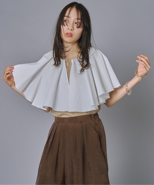 terrace(テラス)の「ケープドッキングリブトップ(Tシャツ/カットソー・レディース・ホワイト/オレンジ/ベージュ/ブラック・FREE)」の8枚目の写真