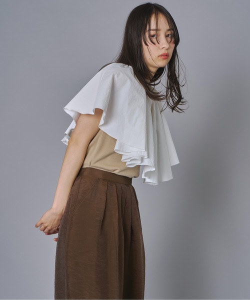 terrace(テラス)の「ケープドッキングリブトップ(Tシャツ/カットソー・レディース・ホワイト/オレンジ/ベージュ/ブラック・FREE)」の9枚目の写真