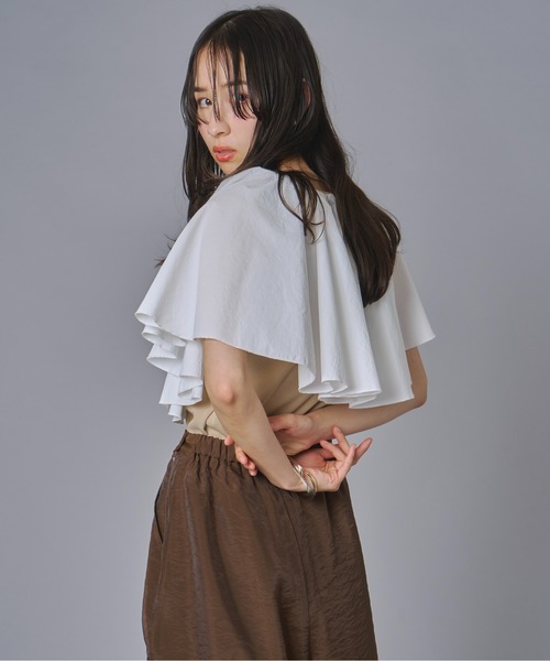 terrace(テラス)の「ケープドッキングリブトップ(Tシャツ/カットソー・レディース・ホワイト/オレンジ/ベージュ/ブラック・FREE)」の11枚目の写真