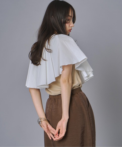 terrace(テラス)の「ケープドッキングリブトップ(Tシャツ/カットソー・レディース・ホワイト/オレンジ/ベージュ/ブラック・FREE)」の12枚目の写真