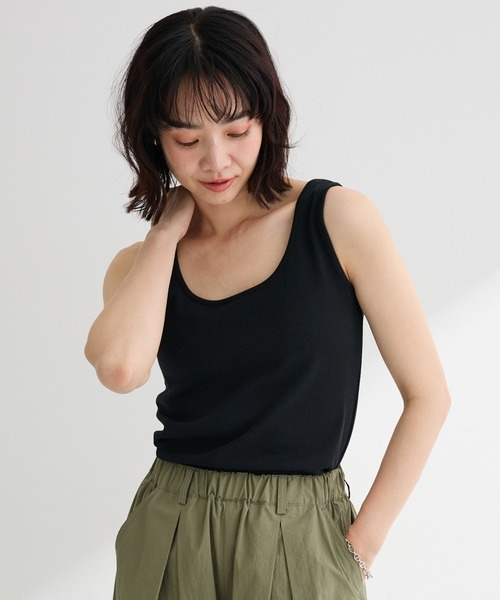 Green Parks(グリーンパークス)の「機能付テレコリブタンクトップⅡ(タンクトップ・レディース・ブラウン/ホワイト/ブラック/グレー・FREE)」の2枚目の写真