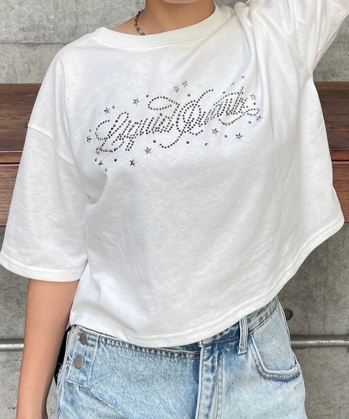 ROGER AND RAW(ロジャーアンドロウ)の「ラインストーンロゴ クロップドTシャツ(Tシャツ/カットソー・レディース・ホワイト/チャコールグレー/霜降りグレー・FREE)」の22枚目の写真