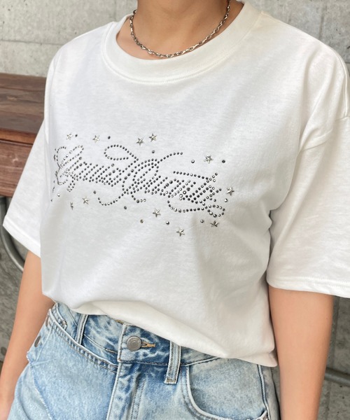 ROGER AND RAW(ロジャーアンドロウ)の「ラインストーンロゴ クロップドTシャツ(Tシャツ/カットソー・レディース・ホワイト/チャコールグレー/霜降りグレー・FREE)」の21枚目の写真