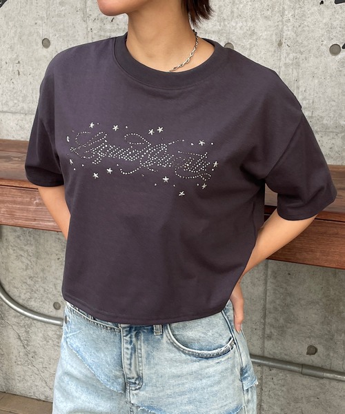 ROGER AND RAW(ロジャーアンドロウ)の「ラインストーンロゴ クロップドTシャツ(Tシャツ/カットソー・レディース・ホワイト/チャコールグレー/霜降りグレー・FREE)」の19枚目の写真