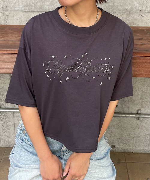 ROGER AND RAW(ロジャーアンドロウ)の「ラインストーンロゴ クロップドTシャツ(Tシャツ/カットソー・レディース・ホワイト/チャコールグレー/霜降りグレー・FREE)」の13枚目の写真