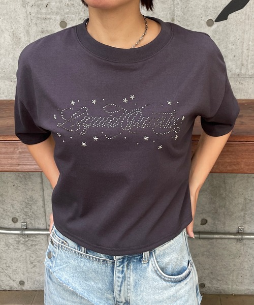 ROGER AND RAW(ロジャーアンドロウ)の「ラインストーンロゴ クロップドTシャツ(Tシャツ/カットソー・レディース・ホワイト/チャコールグレー/霜降りグレー・FREE)」の17枚目の写真