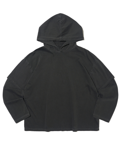 OTHERFITS(アザーフィッツ)の「ピグメントレイヤードフードクロップロングスリーブ(チャコール)(Tシャツ/カットソー・メンズ・その他・FREE)」の1枚目の写真