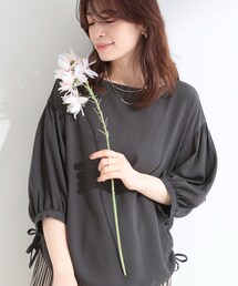SHOO・LA・RUE | 【セットアップ可/S-LL/洗濯機可】体型カバーも叶う 麻調シャーリングブラウス(シャツ/ブラウス)