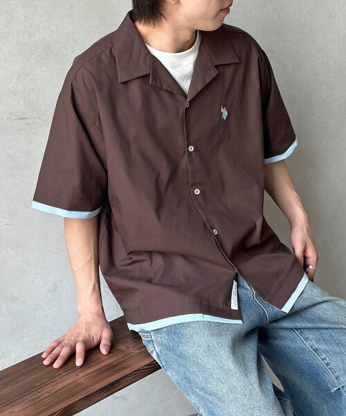 U.S. POLO ASSN.(ユーエスポロアッスン)の「【U.S. POLO ASSN.】フェイクレイヤー半袖シャツ(シャツ/ブラウス・メンズ・ブラウン/サックスブルー/アイボリー・MEDIUM/LARGE)」の1枚目の写真