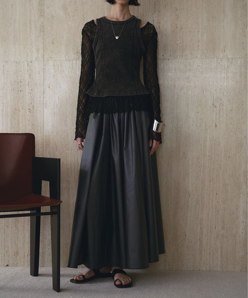 SOEMIN(ソミン)の「Long flared skirt/ロングフレアスカート(スカート・レディース・ブラック/カーキ・FREE)」の12枚目の写真