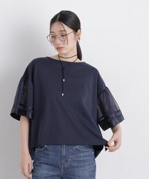 チュールスリーブスムースカットソー