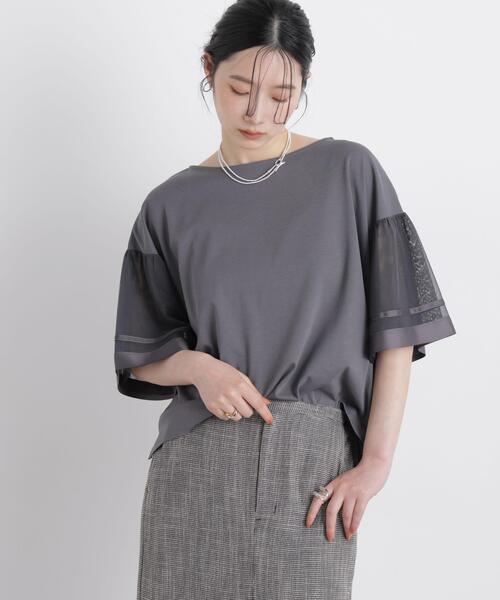 NANO universe(ナノユニバース)の「チュールスリーブスムースカットソー(Tシャツ/カットソー・レディース・オフホワイト/ネイビー/グレー・FREE)」の12枚目の写真