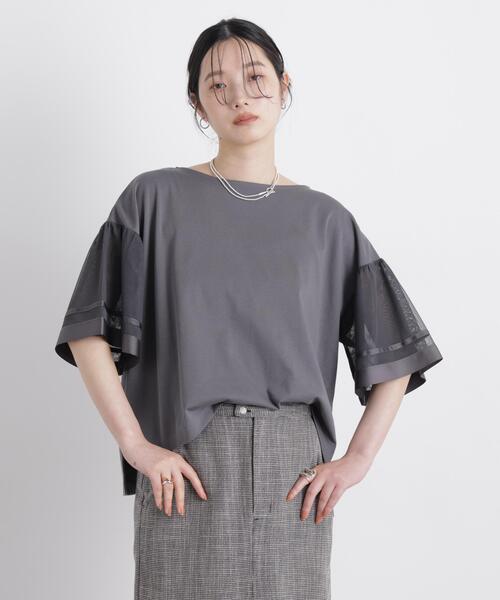 NANO universe(ナノユニバース)の「チュールスリーブスムースカットソー(Tシャツ/カットソー・レディース・オフホワイト/ネイビー/グレー・FREE)」の13枚目の写真