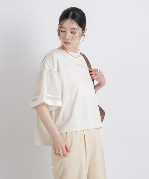 NANO universe(ナノユニバース)の「チュールスリーブスムースカットソー(Tシャツ/カットソー・レディース・オフホワイト/ネイビー/グレー・FREE)」の19枚目の写真