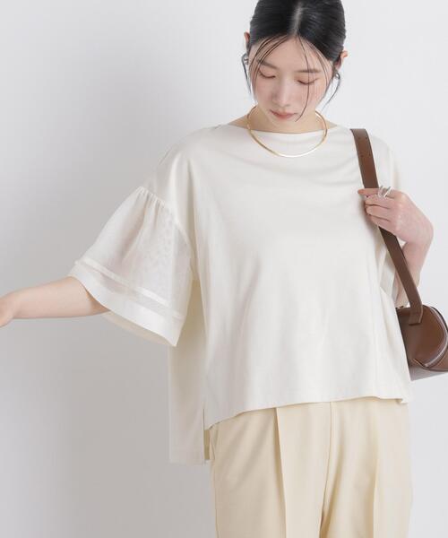 NANO universe(ナノユニバース)の「チュールスリーブスムースカットソー(Tシャツ/カットソー・レディース・オフホワイト/ネイビー/グレー・FREE)」の20枚目の写真