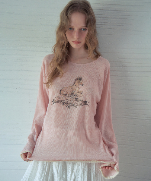 OURNOSTALGIA(アワー ノスタルジア)の「Linen Pony Fringe T-Shirt_Pink(OB6TP07)(Tシャツ/カットソー・レディース・PINK・FREE)」の1枚目の写真
