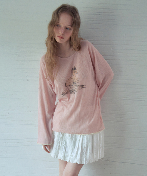 OURNOSTALGIA(アワー ノスタルジア)の「Linen Pony Fringe T-Shirt_Pink(OB6TP07)(Tシャツ/カットソー・レディース・PINK・FREE)」の2枚目の写真