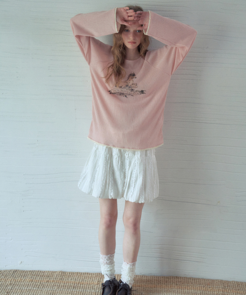 OURNOSTALGIA(アワー ノスタルジア)の「Linen Pony Fringe T-Shirt_Pink(OB6TP07)(Tシャツ/カットソー・レディース・PINK・FREE)」の3枚目の写真