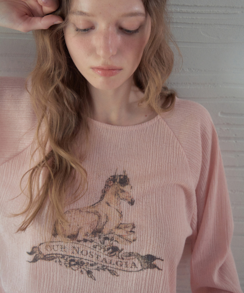 OURNOSTALGIA(アワー ノスタルジア)の「Linen Pony Fringe T-Shirt_Pink(OB6TP07)(Tシャツ/カットソー・レディース・PINK・FREE)」の4枚目の写真
