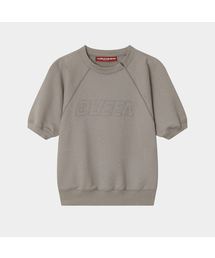 QUEEN EMBROIDERY CROP HALF SWEATSHIRT (KHAKI GREY)