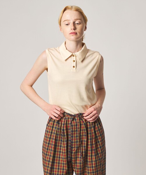 Steven Alan(スティーブンアラン)の「<Steven Alan>ウール ジャージー ノースリーブ プルオーバー(Tシャツ/カットソー・レディース・オフホワイト/ブラック/ダークブラウン・FREE)」の1枚目の写真