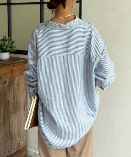 Chez toi（シェトワ）の「GLDボタンリネンシャツ（シャツ/ブラウス・レディース・アイボリー/サックスブルー/ピンク/ネイビー・FREE）」の10枚目の写真