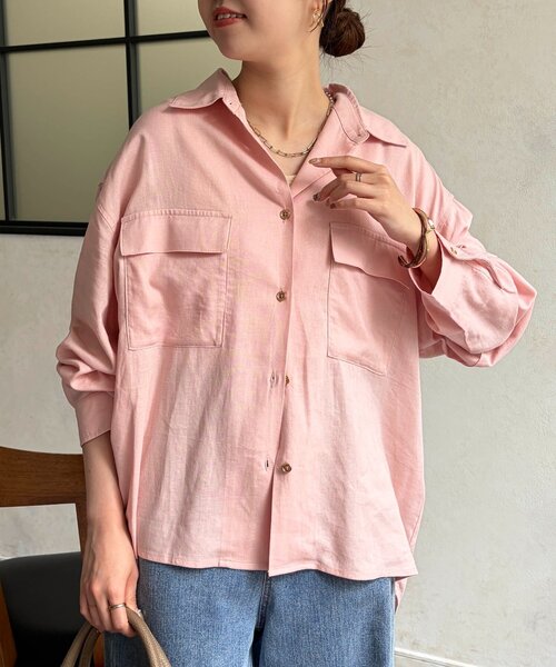 Chez toi（シェトワ）の「GLDボタンリネンシャツ（シャツ/ブラウス・レディース・アイボリー/サックスブルー/ピンク/ネイビー・FREE）」の21枚目の写真