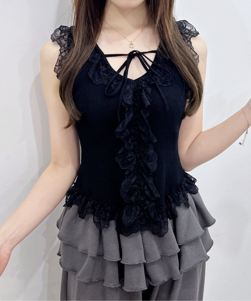 INGNI(イング)の「レースフリルノースリニット(ニット/セーター・レディース・ホワイト×ホワイト/ブラック×ブラック/ピンク系6・M)」の22枚目の写真