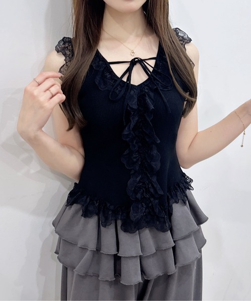 INGNI(イング)の「レースフリルノースリニット(ニット/セーター・レディース・ホワイト×ホワイト/ブラック×ブラック/ピンク系6・M)」の21枚目の写真